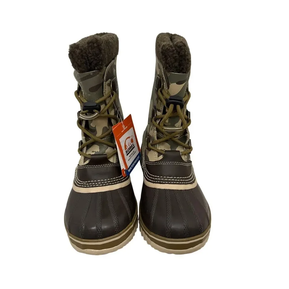 NWT Sorel Yoot Pac Nylon Brown Camo Waterproof Winter Snow Boot Youth 5